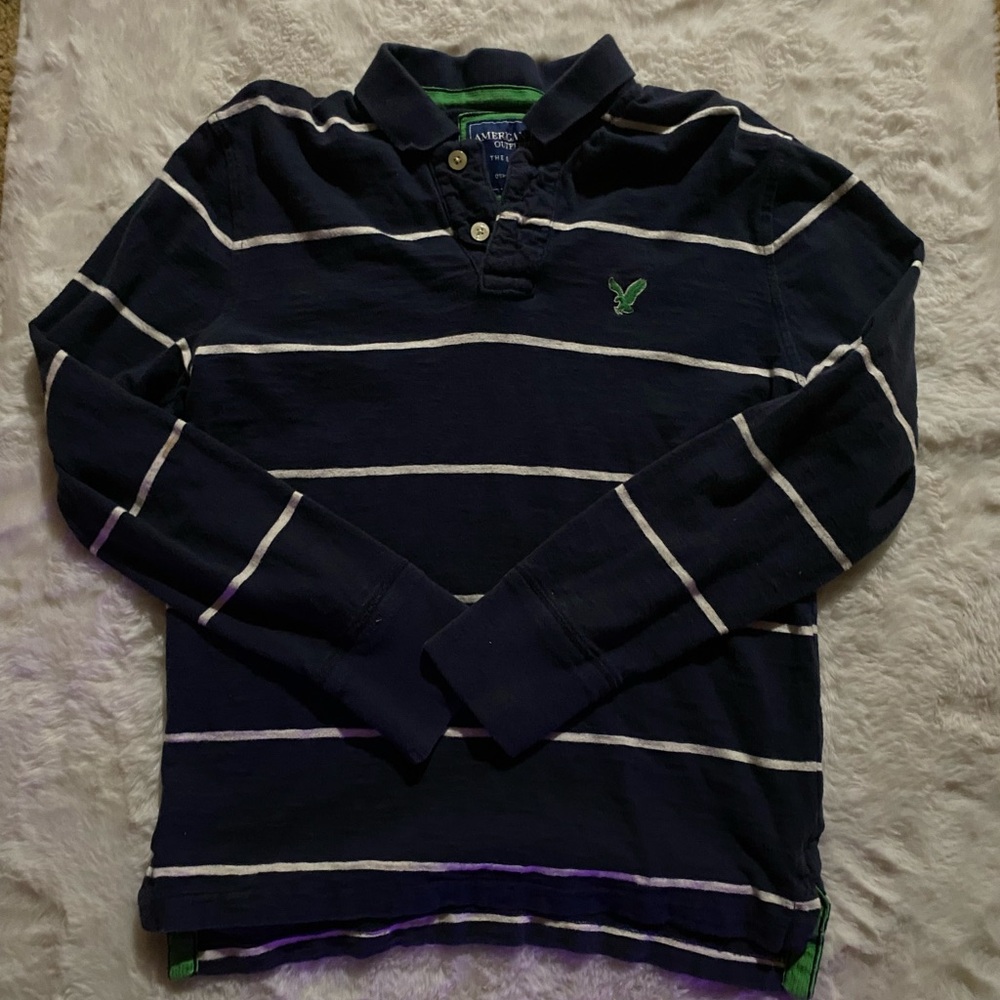 Navy Blue Striped Kids Polo Shirt